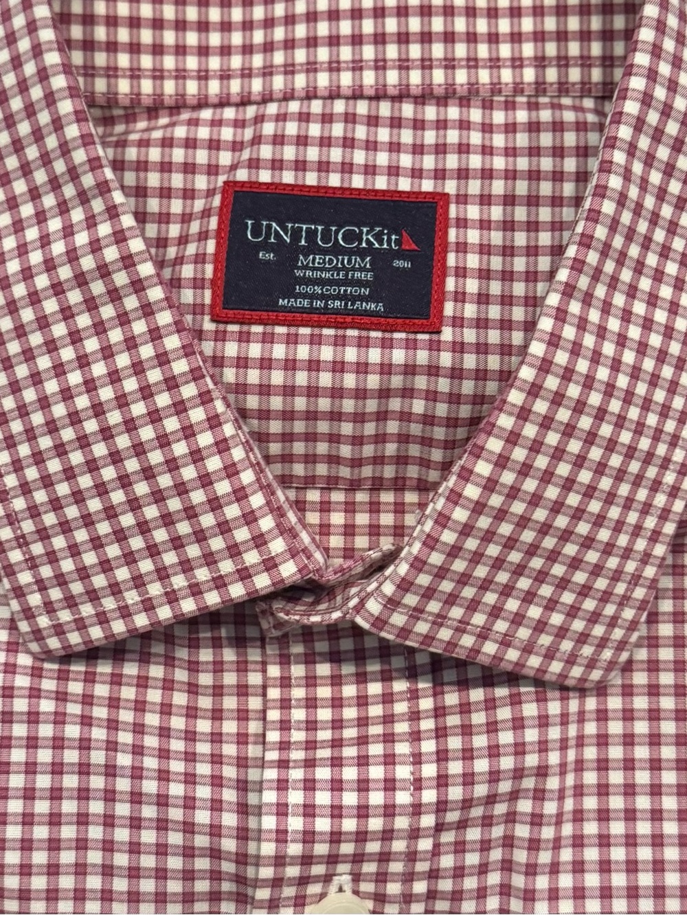 UNTUCKit Men's Medium Red Check Wrinkle Free Cotton Shirt
